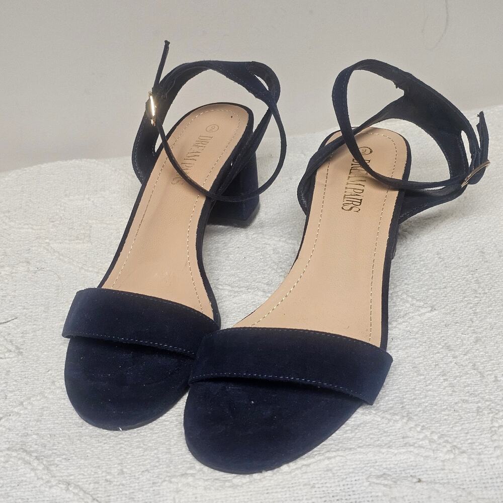 Dream Pairs Navy Suede Ankle-Strap Block Heels